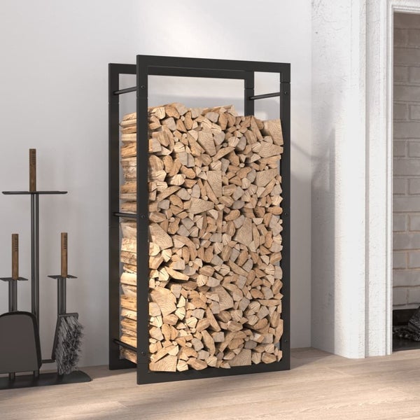 vidaXL Firewood Rack Matt Black 50x28x94 cm Steel Carousel 1