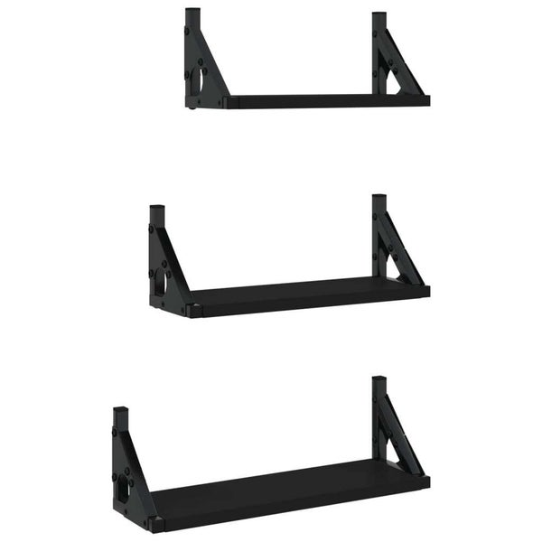 vidaXL 3 Piece Wall Shelf Set Black Engineered Wood Carousel 2