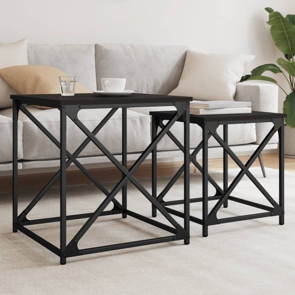 vidaXL Nesting Coffee Tables 2 pcs Black Engineered Wood Carousel 1