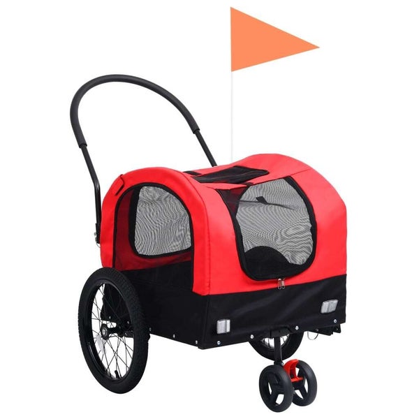 vidaXL 2-in-1 Pet Bike Trailer & Jogging Stroller Red and Black Carousel 1
