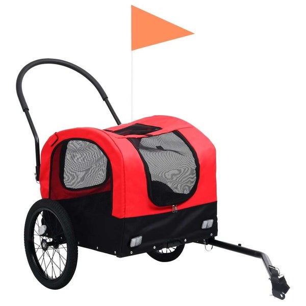 vidaXL 2-in-1 Pet Bike Trailer & Jogging Stroller Red and Black Carousel 2