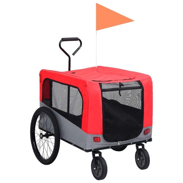 vidaXL 2-in-1 Pet Bike Trailer and Jogging Stroller Red and Grey Carousel 1