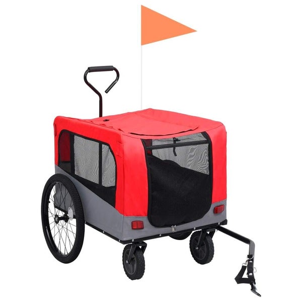 vidaXL 2-in-1 Pet Bike Trailer and Jogging Stroller Red and Grey Carousel 2