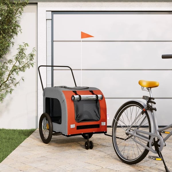 vidaXL Pet Bike Trailer Orange and Grey Oxford Fabric and Iron Carousel 1