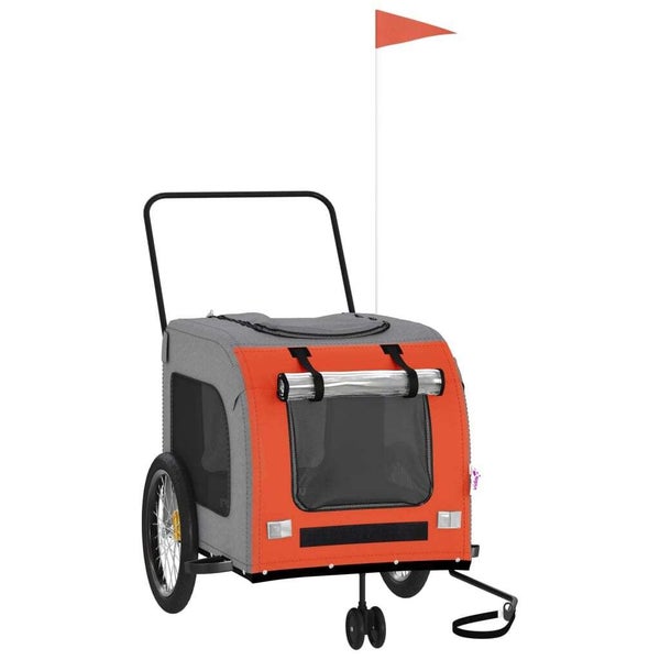 vidaXL Pet Bike Trailer Orange and Grey Oxford Fabric and Iron Carousel 2