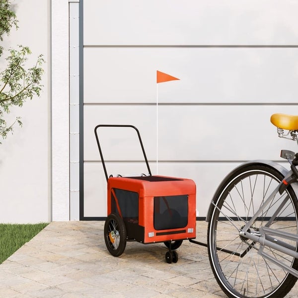 vidaXL Pet Bike Trailer Orange and Black Oxford Fabric and Iron Carousel 1