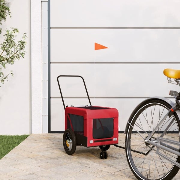 vidaXL Pet Bike Trailer Red and Black Oxford Fabric and Iron Carousel 1
