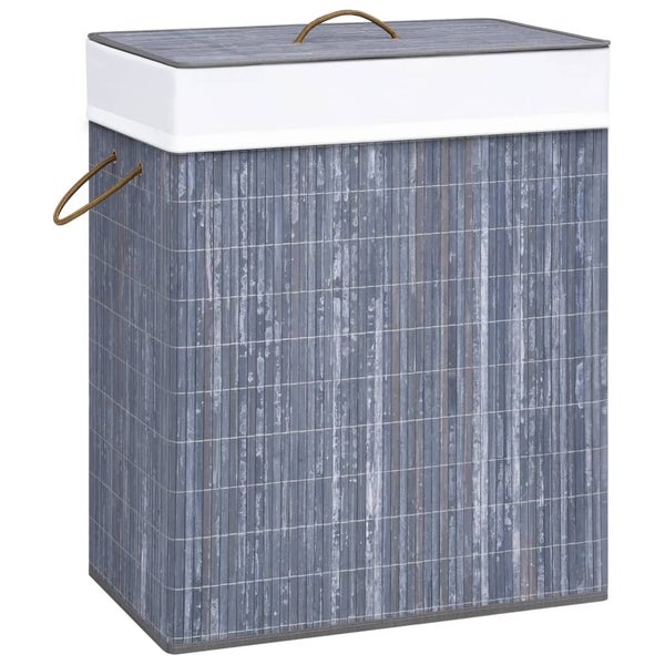 vidaXL Bamboo Laundry Basket with Single Section Grey 83 L Carousel 1