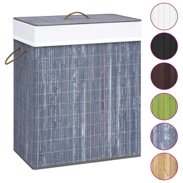 vidaXL Bamboo Laundry Basket with Single Section Grey 83 L Carousel 2