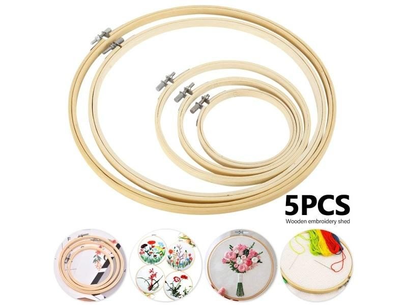 5pcs Embroidery Hoops Frame 13-30cm Wooden Embroidery Hoop Rings Circle Carousel 1