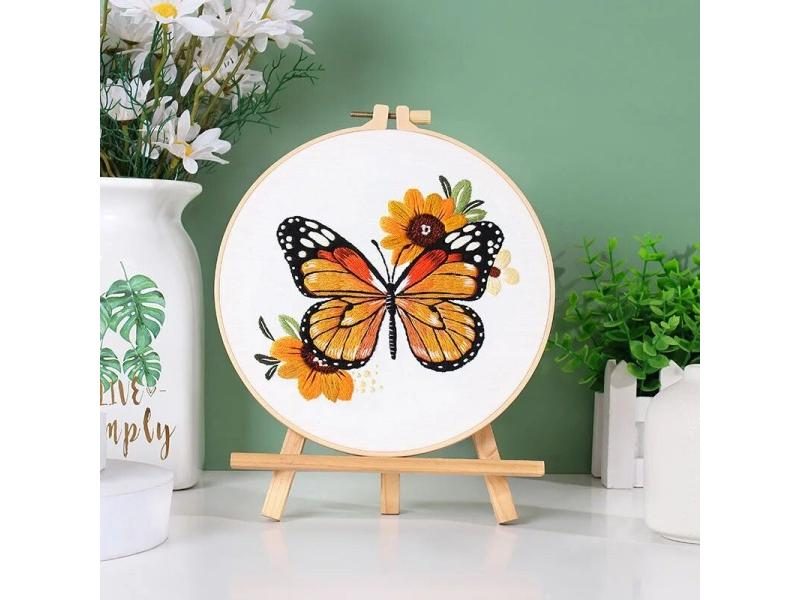 Embroidery Kit For Beginner DIY Butterfly Printed Pattern Flower Cross Stitch Carousel 1