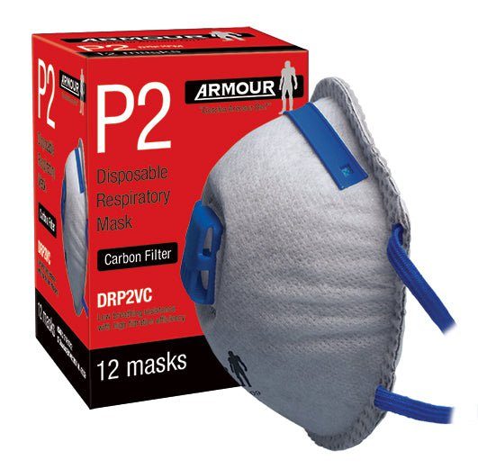 Armour Disposable Respirator Valve P2 Charcoal Mask, 1 Pack Carousel 1