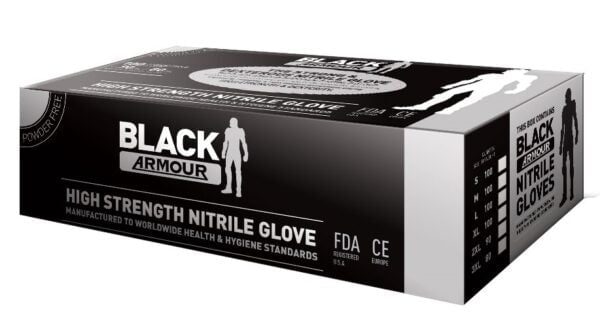Black Armour Nitrile Disposable Glove, 2 Boxes of 90 Gloves Each Carousel 1