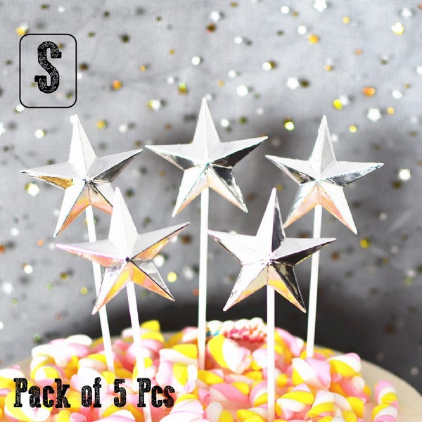 Cake Topper Cake Decorating Cupcake Topper Silver Stars *Local Buy* Carousel 1