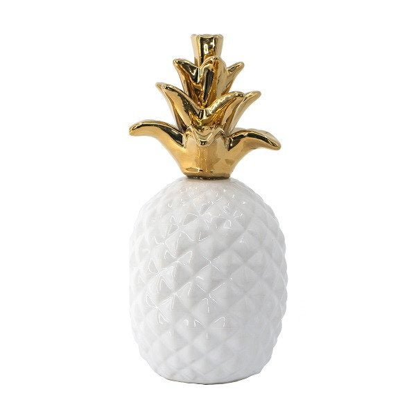 White Pineapple Ornament with a Gold Crown Carousel 1