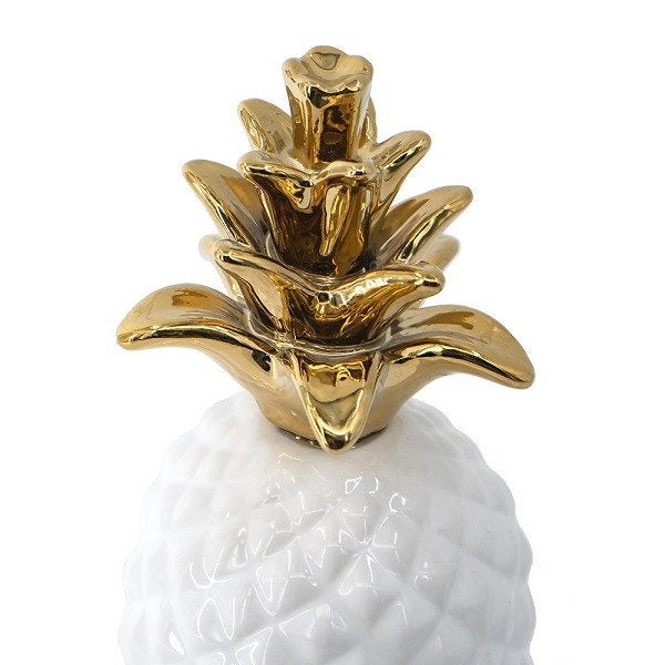 White Pineapple Ornament with a Gold Crown Carousel 3