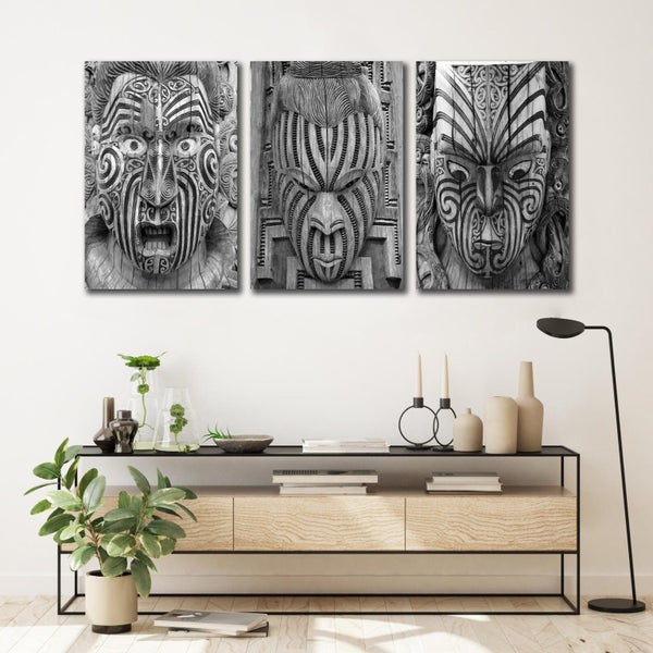 ON SALE FREE SHIPPING - 3 Piece Canvas Art Print - Maori Art Carousel 2