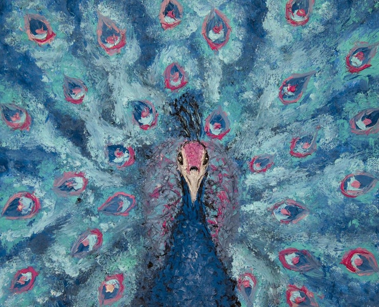 1 PANEL FREE SHIPPING - Large Canvas Art Print - a Blue and Pink Peacock Carousel 3