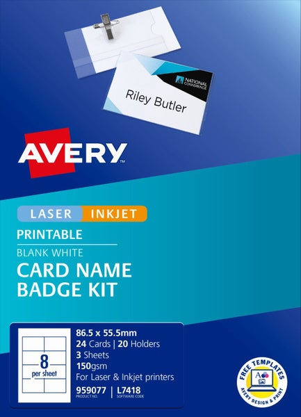 Avery L7418 Card Name Badges Kit, 86.5mm x 55.5mm, 8 per Sheet x 3 Sheets, In... Carousel 2