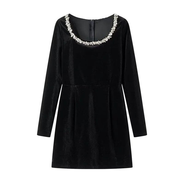 Women Vintage Black Short Dresses Woman Long Sleeve French Elegant Carousel 1