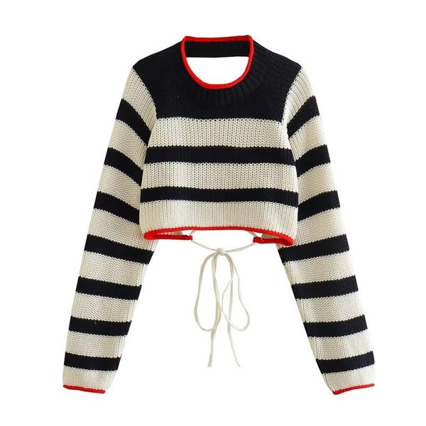 Women's Cropped Sweaters Knit Striped Sweater Pullovers Autumn Carousel 1