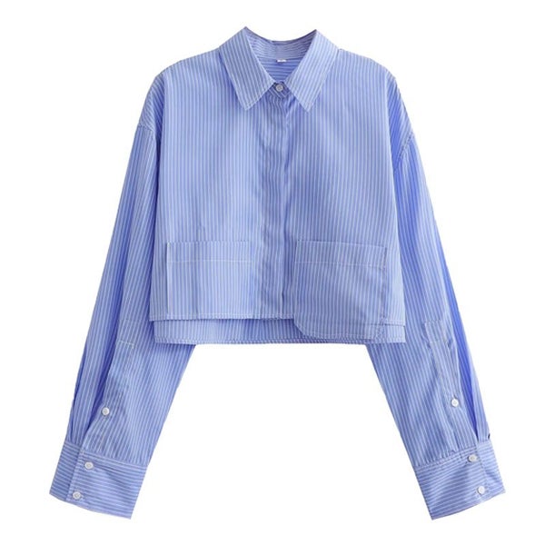Women's Cropped Shirt Fashion Woman Blouse 2023 White Blue Carousel 1