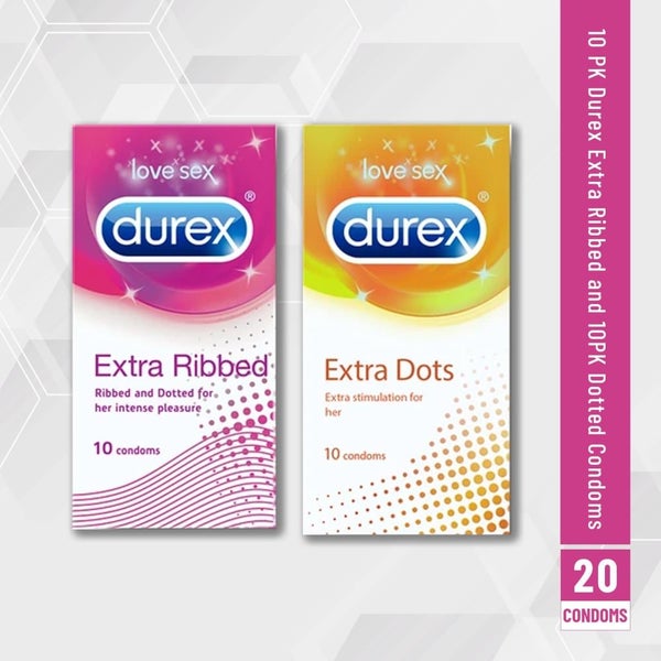 Durex Extra Ribbed and Dotted Condoms - Combo 20 Pack Carousel 1