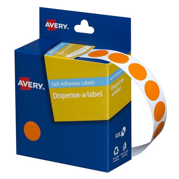 Avery Label Dispenser DMC14O Orange Round 14mm 1050 Pack Carousel 1