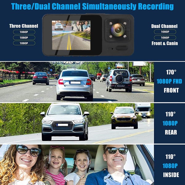 1080P HD Car Dual Lens Dash Cam Front/Rear/Inside Video Recorder Camera G-s Carousel 2