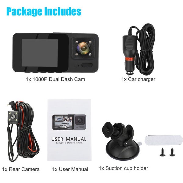 1080P HD Car Dual Lens Dash Cam Front/Rear/Inside Video Recorder Camera G-s Carousel 9