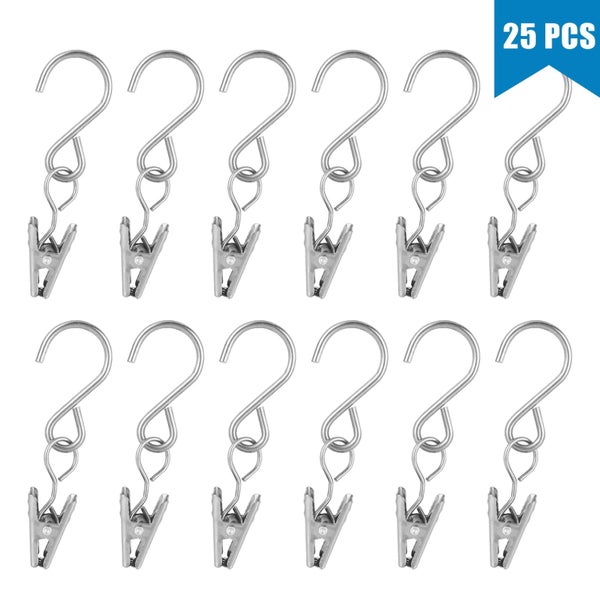 25pcs Curtain Clips with S Hooks, Stainless Steel Gutter Hanging Clamp for Carousel 1