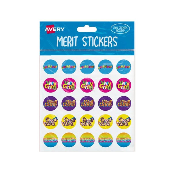 Avery Merit Stickers Assorted Captions 2 Round 22mm 300 Pack Carousel 1