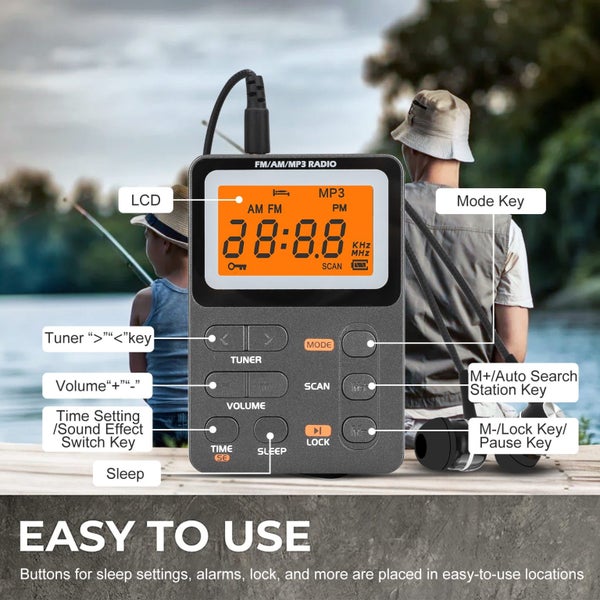 Portable AM FM Radio, Mini Digital Tuning Radio with Rechargeable Battery, Carousel 2
