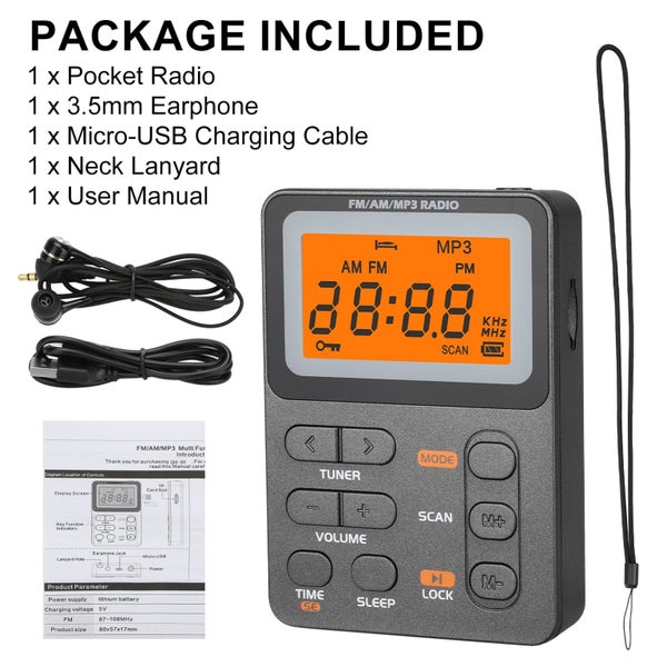 Portable AM FM Radio, Mini Digital Tuning Radio with Rechargeable Battery, Carousel 9