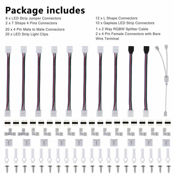 95pcs 10mm Solderless 4-Pin Connector Clip for 5050 RGB LED Strip Light Pow Carousel 8