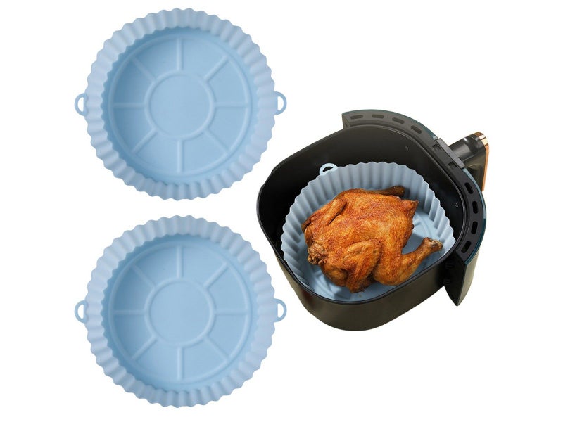 2Pcs FDA Certified Silicone Reusable Air Fryer Liner Baking Tray Mat - Blue Carousel 1