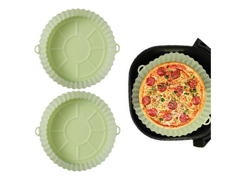 2Pcs FDA Certified Silicone Reusable Air Fryer Liner Baking Tray Mat - Green Carousel 1