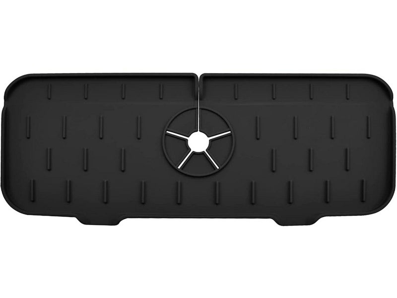 1Pc Kitchen Sink Splash Guard Silicone Faucet Water Splash Catcher Mat - Black Carousel 1