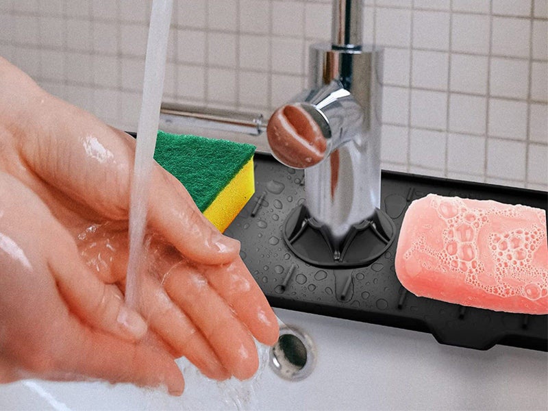 1Pc Kitchen Sink Splash Guard Silicone Faucet Water Splash Catcher Mat - Black Carousel 4