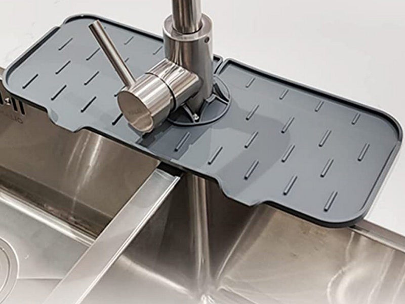 1Pc Kitchen Sink Splash Guard Silicone Faucet Water Splash Catcher Mat - Grey Carousel 2