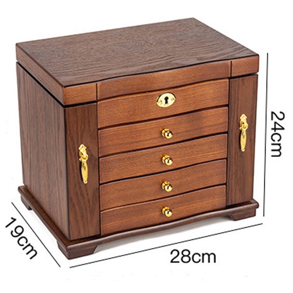 Large Wooden Jewellery Box Rings Display Case Cabinet Necklace Storage Oragnizer Carousel 1