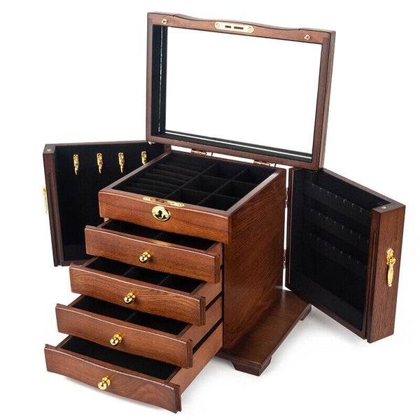 Large Wooden Jewellery Box Rings Display Case Cabinet Necklace Storage Oragnizer Carousel 2