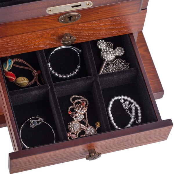 Large Wooden Jewellery Box Rings Display Case Cabinet Necklace Storage Oragnizer Carousel 7