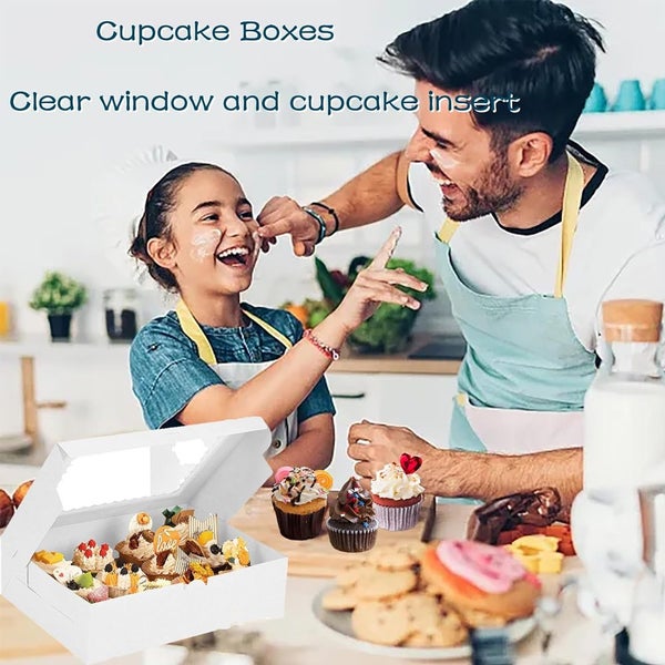 10pcs Cupcake Box Cases 6 holes Clear Window Cupcake Display Boxes Muffin Cup Carousel 2