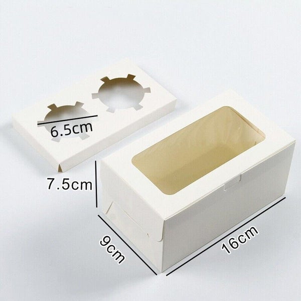 10pcs Cupcake Box Cases 2 holes Clear Window Cupcake Display Boxes Muffin Cup Carousel 1