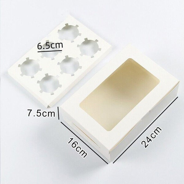 10pcs Cupcake Box Cases 6 holes Clear Window Cupcake Display Boxes Muffin Cup Carousel 1