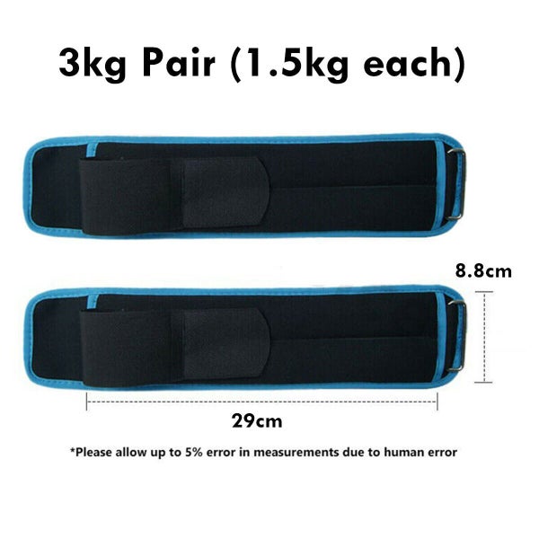 3KG Ankle Wrist Weights Leg Arm Weights Adjustable Straps Strength Training Gym Carousel 2