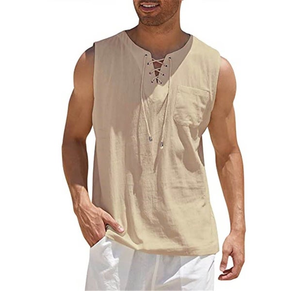 Men's Tank Top Cotton Linen Tops Fashion Solid Color Sleeveless Carousel 1
