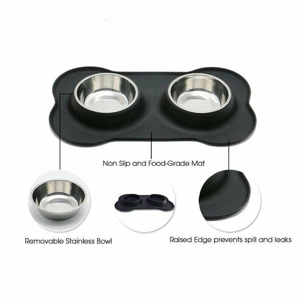Dog Bowls Double Stainless Steel Pet Bowls No-Spill Silicone NEW Carousel 2