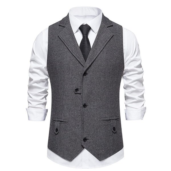 New Suit Vest for Men Herringbone Tweed Suit Vest Business Formal Carousel 1